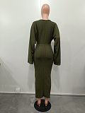 Women's Solid Color Splicing Asymmetrical Pit Strip Long Sleeve Maxi Dress OD-8625