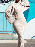 Women's Solid Color Splicing Asymmetrical Pit Strip Long Sleeve Maxi Dress OD-8625