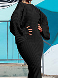 Women's Solid Color Splicing Asymmetrical Pit Strip Long Sleeve Maxi Dress OD-8625