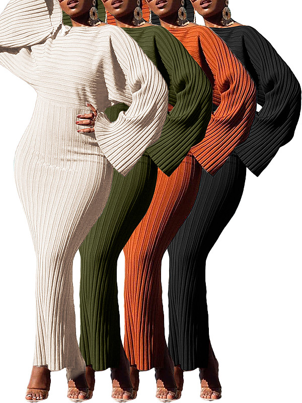 Women's Solid Color Splicing Asymmetrical Pit Strip Long Sleeve Maxi Dress OD-8625