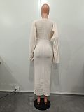 Women's Solid Color Splicing Asymmetrical Pit Strip Long Sleeve Maxi Dress OD-8625