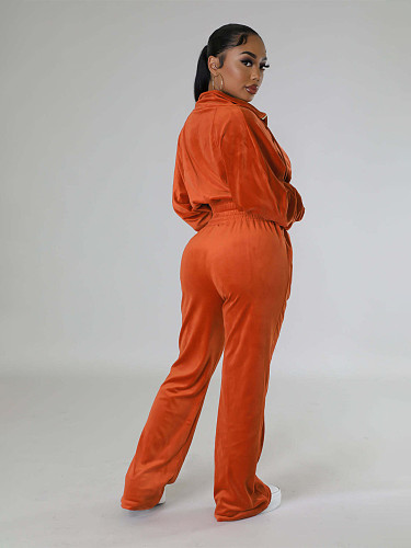 Orange Casual Sets Women Zipper Jacket And Long Pants MIL-142