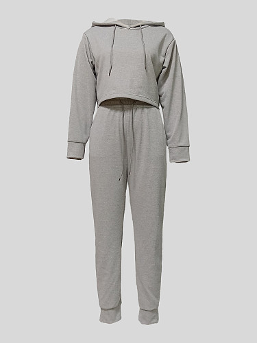 Gray Sporty Sets Women Long Sleeves Hoodies And Pockets Pants MIL-140