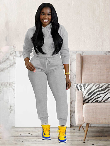 Gray Sporty Sets Women Long Sleeves Hoodies And Pockets Pants MIL-140
