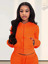 Orange Casual Sets Women Zipper Hoodies And Flared Pants MIL-138