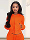 Orange Casual Sets Women Zipper Hoodies And Flared Pants MIL-138