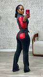 Fashion Women PU-leather Splicing Strech Long Jeans Two Pieces MEM-88611