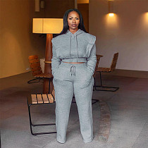 Women Long Sleeve Hoodies And Wide-leg Pants Gray 2 Pieces Sets NY-10969