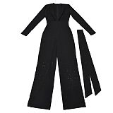 Women's Sexy V-neck Long Sleeve Hot Drill Package Hips Jumpsuits BY-7213