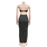 Sexy Strapless Backless Crop Top And Bodycon Long Skirt 2 Pieces Sets BY-7222