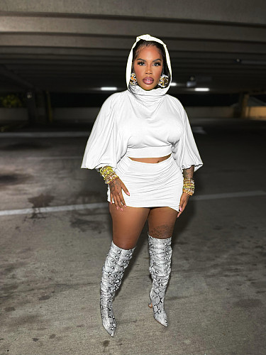 White Long Sleeve Hoodies Tops And Pleated Skirt Women 2 Pieces Suits YNS-2672