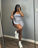 Casual Girls CVC Cotton Straps Crop Tops And Pleated Two-pieces Sets CM-8726