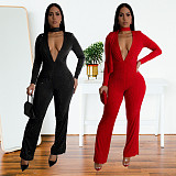 Women's Sexy V-neck Long Sleeve Hot Drill Package Hips Jumpsuits BY-7213