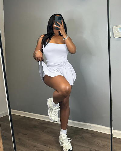 Casual Girls CVC Cotton Straps Crop Tops And Pleated Two-pieces Sets CM-8726