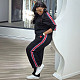 Leisure Women Spliced Yarn-dyed Drawstring Two-piece Set NY-10970