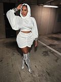 White Long Sleeve Hoodies Tops And Pleated Skirt Women 2 Pieces Suits YNS-2672