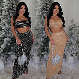 Sexy Strapless Backless Crop Top And Bodycon Long Skirt 2 Pieces Sets BY-7222