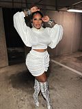 White Long Sleeve Hoodies Tops And Pleated Skirt Women 2 Pieces Suits YNS-2672