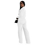 Fashion Women's Long Sleeve Coat Solid Color Pants Two-piece Set BY-7212