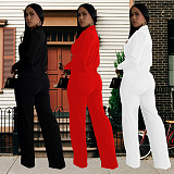 Fashion Women's Long Sleeve Coat Solid Color Pants Two-piece Set BY-7212