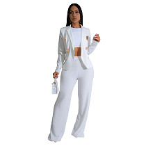 Fashion Women's Long Sleeve Coat Solid Color Pants Two-piece Set BY-7212