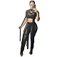 Women's Sexy See-through Mesh Binding Solid Color Short-sleeved Two-piece Set CN-0108