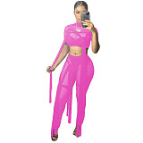 Women's Sexy See-through Mesh Binding Solid Color Short-sleeved Two-piece Set CN-0108