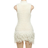 Sexy sleeveless fringe cutout slim elegant patchwork short dress DLS-52435