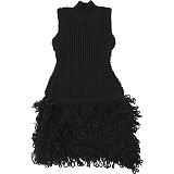 Sexy sleeveless fringe cutout slim elegant patchwork short dress DLS-52435