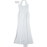 Ladies Sexy Backless Halter Sleeveless Bandage Long Dresses DLS-61759