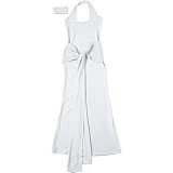 Ladies Sexy Backless Halter Sleeveless Bandage Long Dresses DLS-61759
