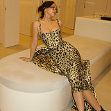 Ladies Sexy Low Cut Leopard Printed Straps Slim Bodycon Maxi Dress DLS-62097