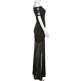 Black Sexy Strapless Patchwork Package Hips Lady Long Dresses DLS-62123