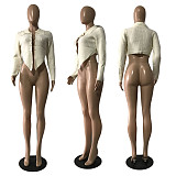 Ribbed Knitted Long Sleeve Pin Up Cardigan Crop Tops CN-0196