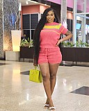 Leisure Girls Round Neck Short Sleeves Package Hip Shorts Sweater 2 Pieces Suits XT-8105