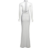 Ladies Sexy Backless Halter Sleeveless Bandage Long Dresses DLS-61759