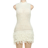 Sexy sleeveless fringe cutout slim elegant patchwork short dress DLS-52435