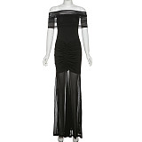 Black Sexy Strapless Patchwork Package Hips Lady Long Dresses DLS-62123
