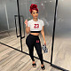 Casual 2 Pieces Sets Women Round Neck Crop Top and High Waist Pants OQ-0194