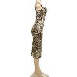 Ladies Sexy Low Cut Leopard Printed Straps Slim Bodycon Maxi Dress DLS-62097