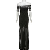 Black Sexy Strapless Patchwork Package Hips Lady Long Dresses DLS-62123
