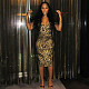 Ladies Sexy Low Cut Leopard Printed Straps Slim Bodycon Maxi Dress DLS-62097