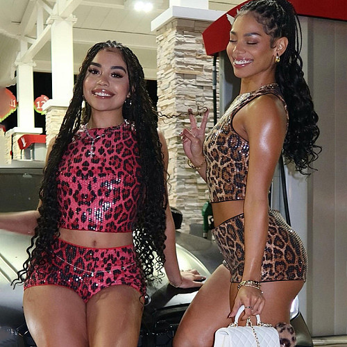 Sexy Leopard Prints Women Sleeveless Sequines Shorts Sets DLS-60782