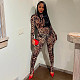 Sexy Leopard Print Long Sleeves Round Neck Women Bodycon Jumpsuit DLS-59682