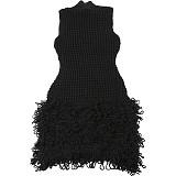 Sexy sleeveless fringe cutout slim elegant patchwork short dress DLS-52435