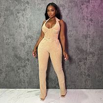 2025 Sexy Halter U-neck Crop Top And Bodycon Pants Women Sets YF-10817