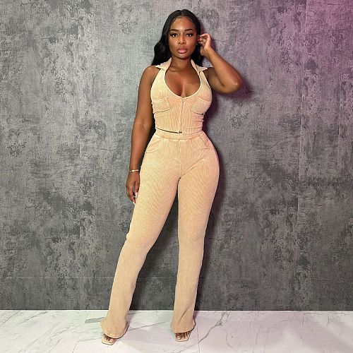 2025 Sexy Halter U-neck Crop Top And Bodycon Pants Women Sets YF-10817