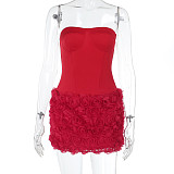 Red Sexy Strapless Women Three-dimensional Flower Short Dress SUM-24432