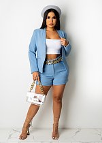 Solid Blazer Tops+High Waist Shorts Set OY-6312