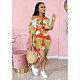 Hot Tie-dye Lip Print Short Sleeve Crop Top Two Piece Short Set OY-6279